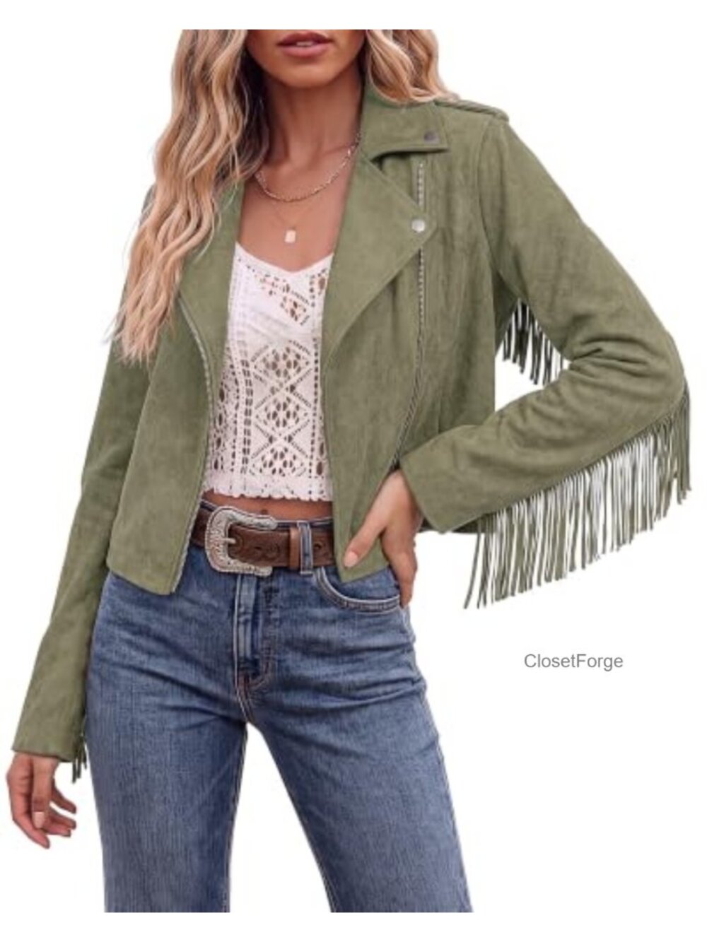 Faux Suede Fringe Cropped Moto Jacket Asymmetric Zip